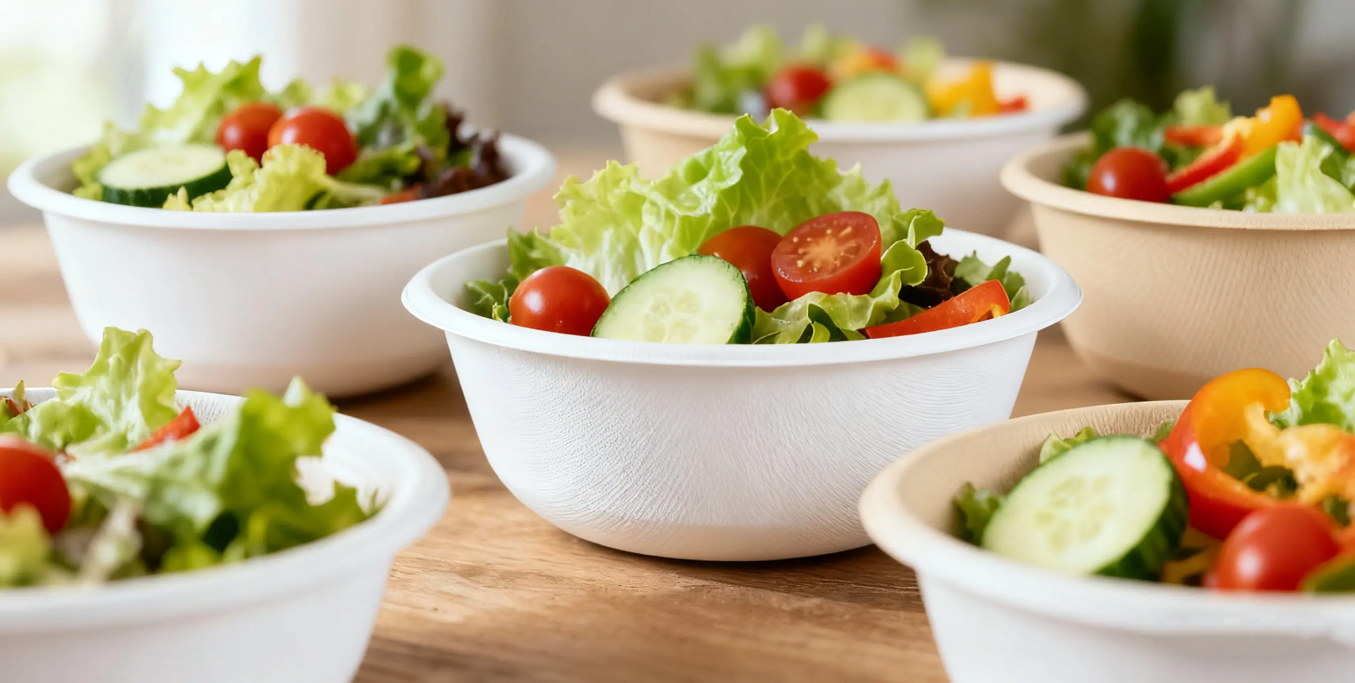 Healthy food in bagasse bowl